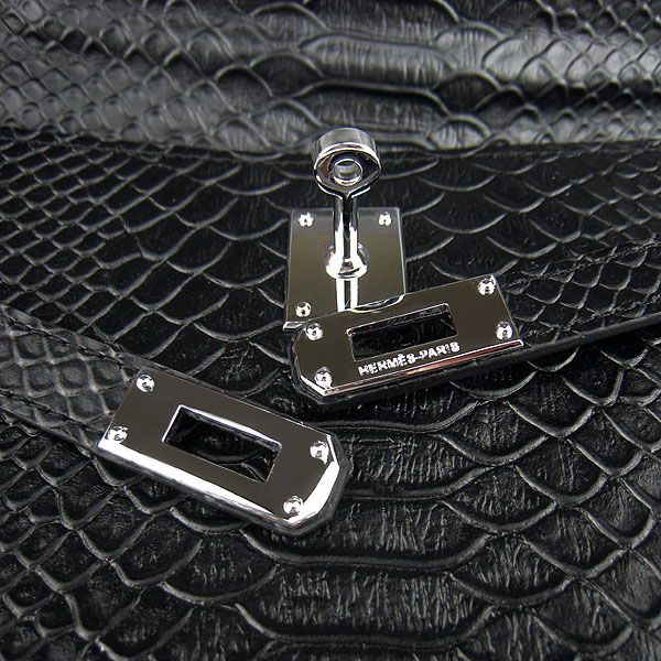 AAA Hermes Kelly 22 CM Snake Veins Handbag Black H008 On Sale - Click Image to Close